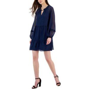 INC International Concepts Navy Blue Dress with Silver Metallic Stripes, Size M